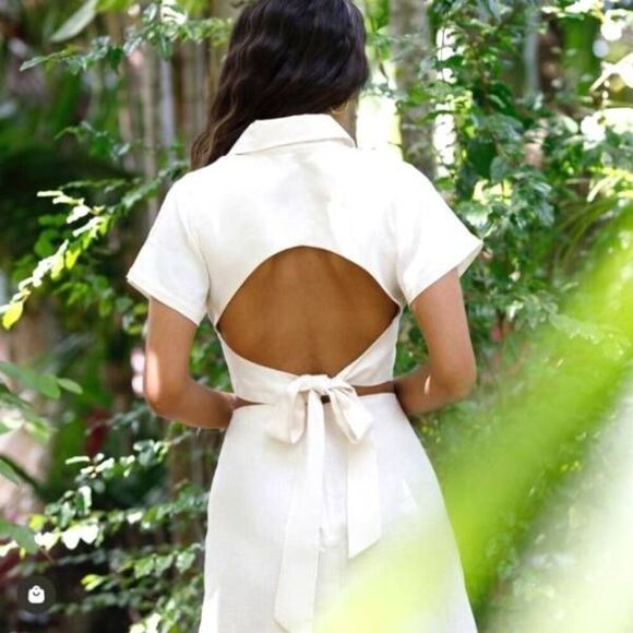 HEVRON MILA Linen Ivory Cropped Open Back Top Sz Medium - Picture 2 of 8